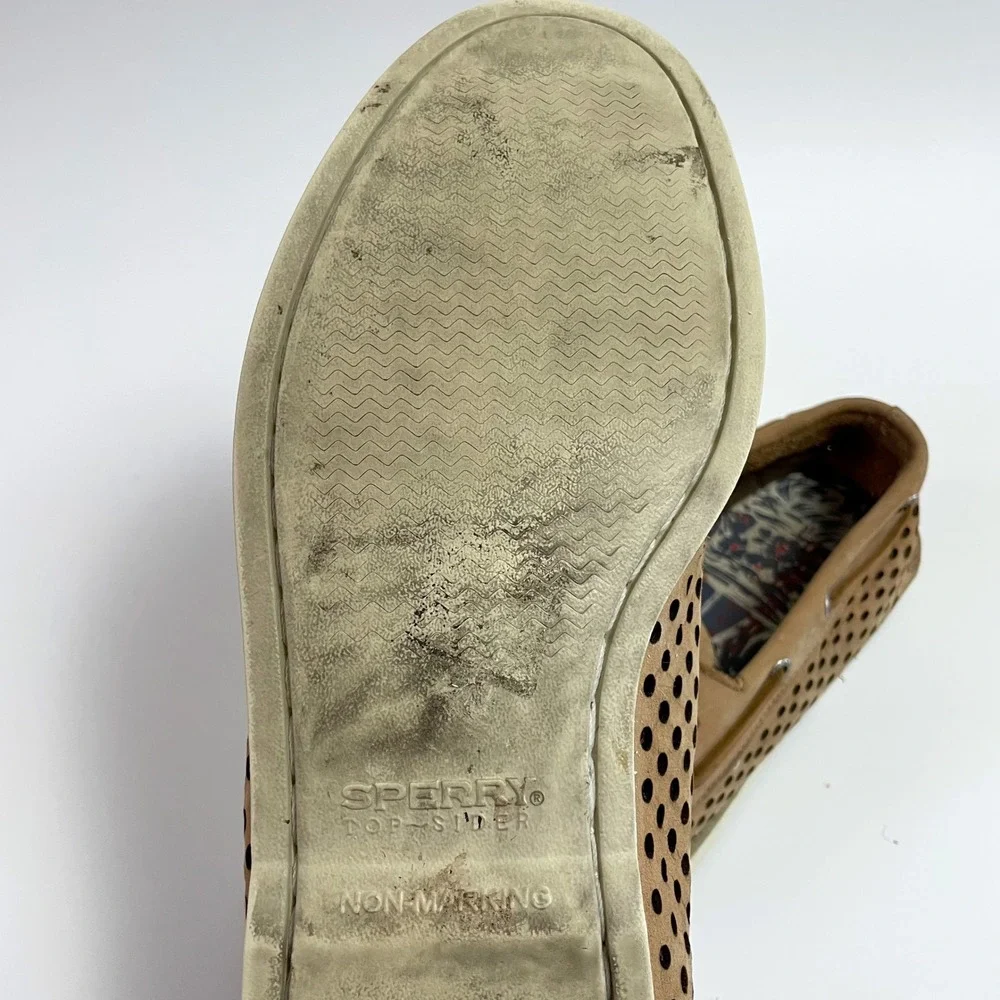 Sperry Top-Sider Tan Perforated Leather Boat Shoes Loafers Preppy Coastal 11.5